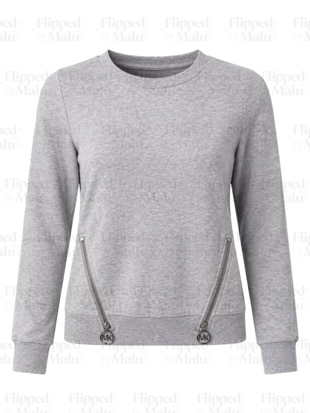 NWT Michael Kors Gray Crewneck Sweater With Silver Zippers Size Small